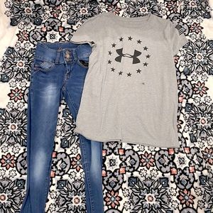 1 pare of jeans and a shirt